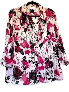 Vintage Y2K 2X 22/24W Fairy Floral Grunge Top Sheer Indie Crinkle Flare Sleeve